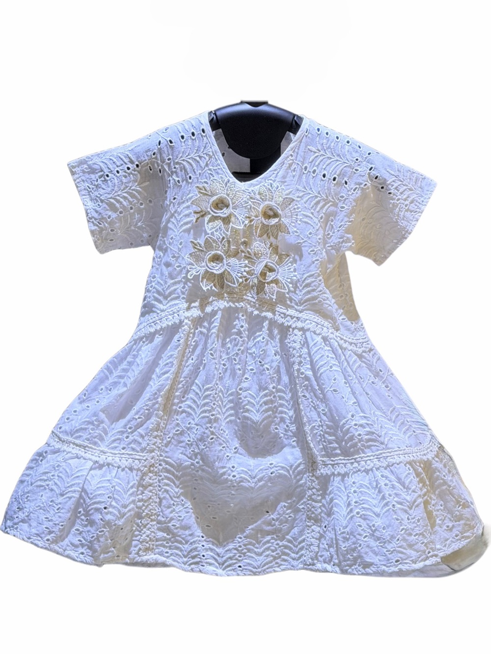White Eyelet Floral Embroidered Kids Dress
